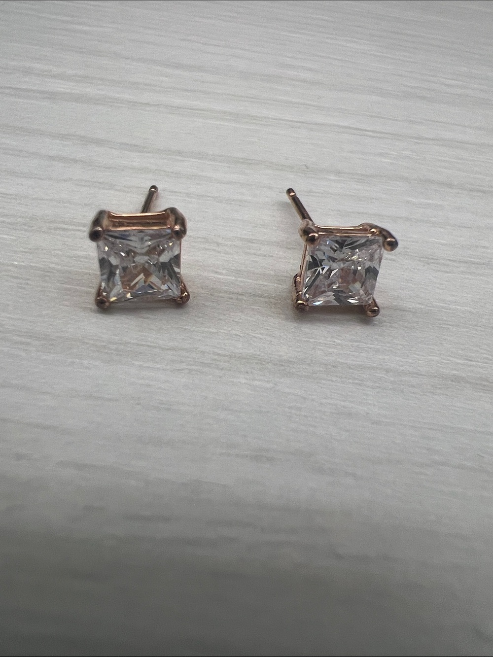 Rose-Tone Square Crystal Stud sterling silver Earrings for Women